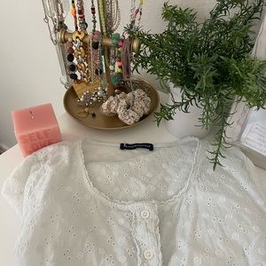 brandy button down white floral top